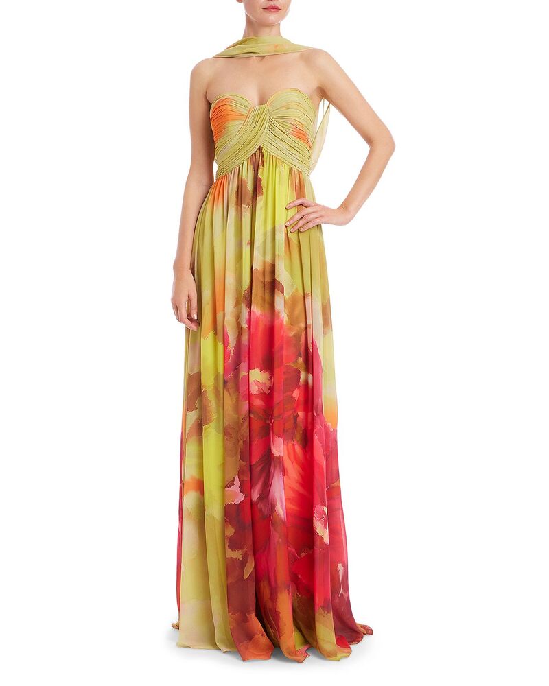 バッジェリーミシュカ レディース トップス 衣裳 お花柄 ストラップレス お花 Badgley Mischka Strapless Floral Scarf Gown Pink Multi さくら色 ワンピース-レディースファッション