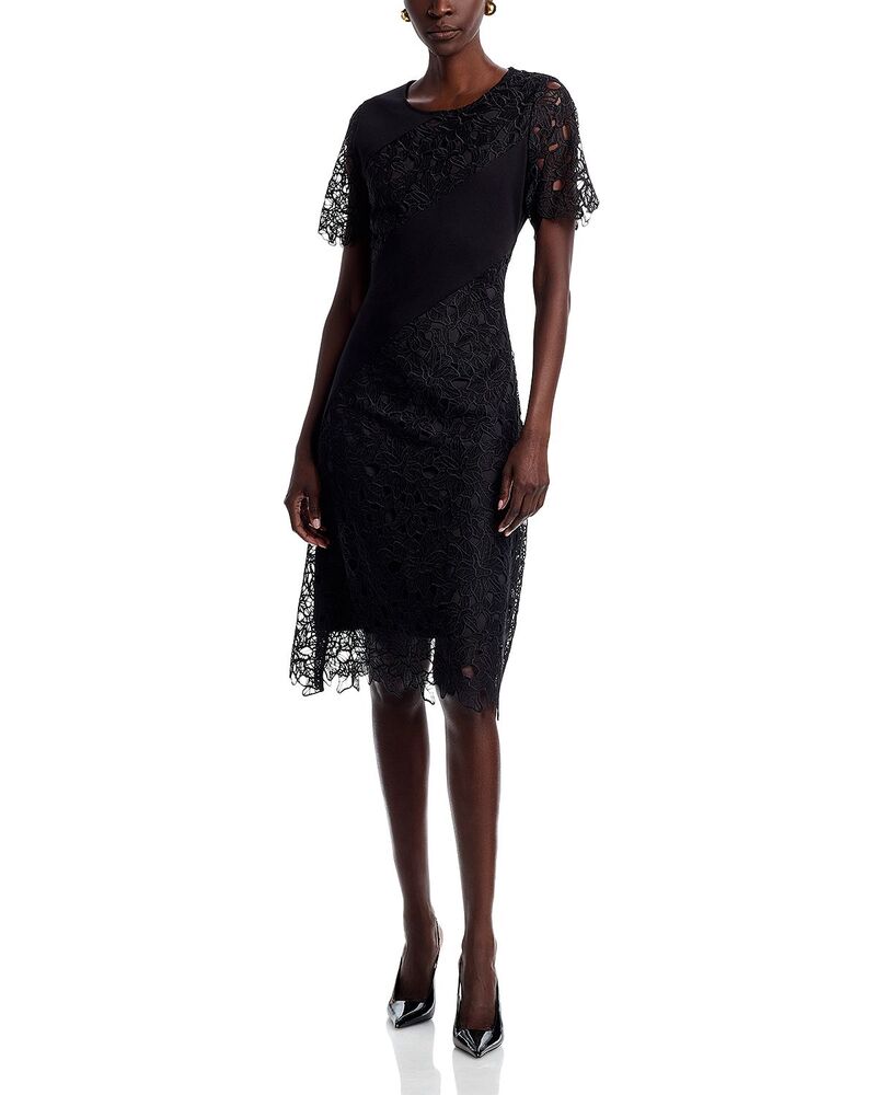ミソック レディース トップス ワンピース ミディ Misook Woven Mixed Media Midi Dress Black ブラック｜ReVida 店