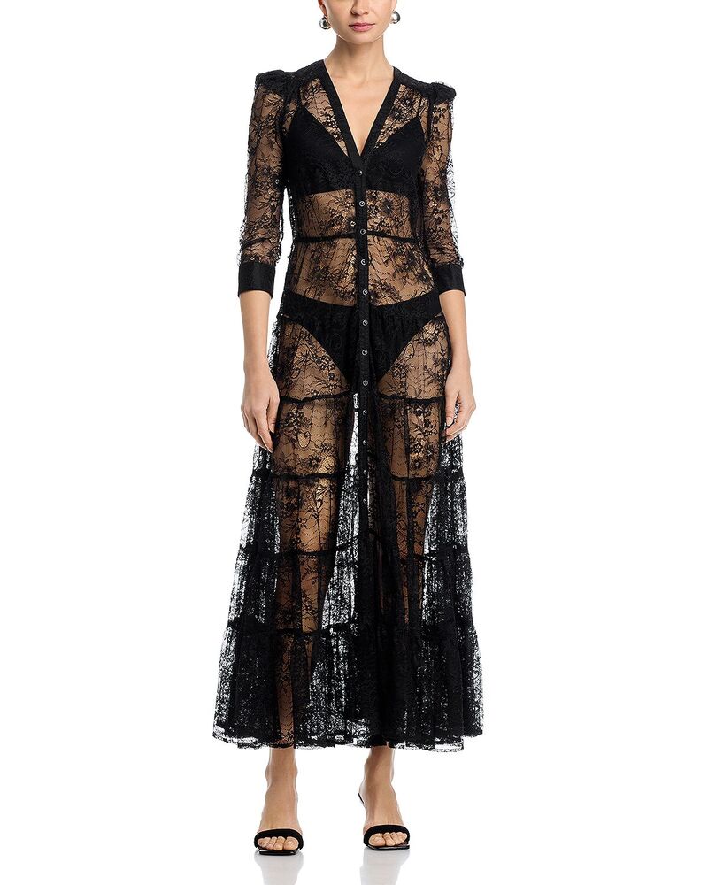 ラジャンス レディース トップス ワンピース レース L'AGENCE Seraphina Lace Dress Black ブラック｜ReVida 店