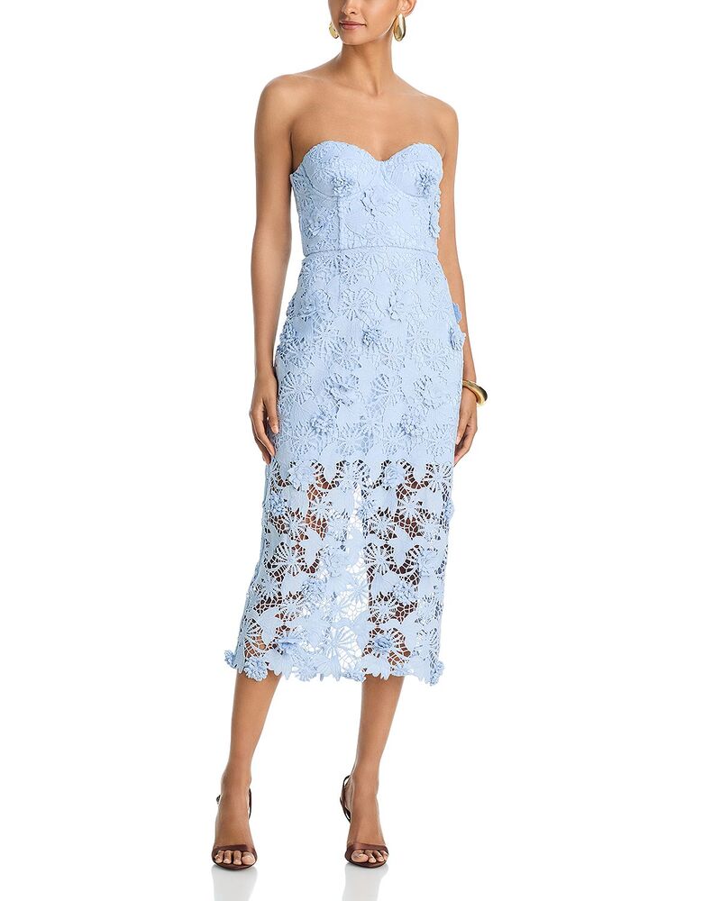 アクア レディース トップス ワンピース ミディ ストラップレス レース AQUA Strapless 3D Lace Midi Dress - Exclusive Sky Blue ブルー｜ReVida 店 26,520円