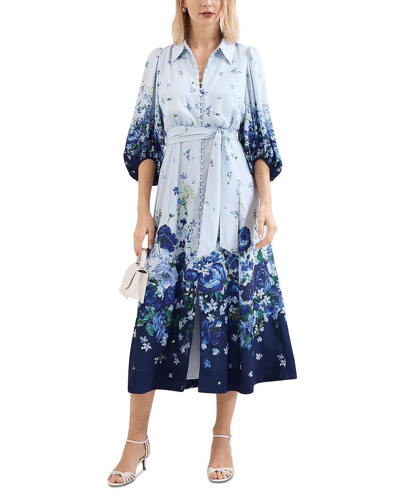 位相角・八つ レディース トップス プルオーバー 御花柄 御花 Phaseight Noella Blue Floral Shirt Midaxi Dress Pale Blue 青色