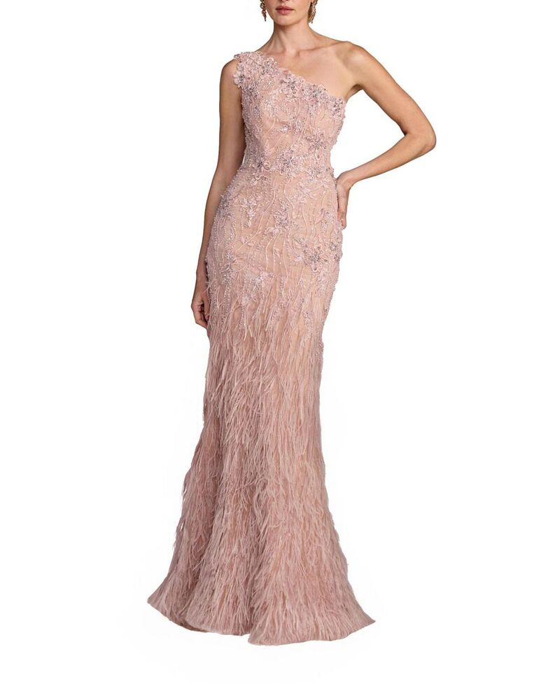 マックダガル レディース トップス 衣裳 スピード競技 Mac Duggal Embellished Lace One Shoulder Feather Gown Vintage Lilac 紫はしどい