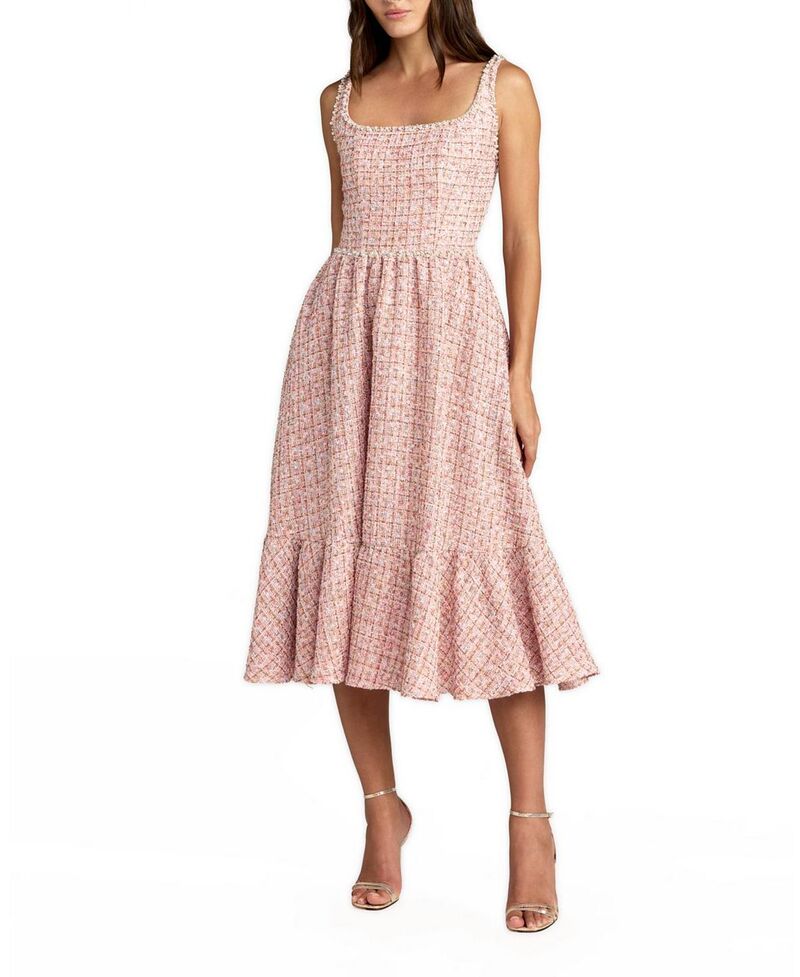 マックダガル レディース トップス ワンピース ミディ ノースリーブ Mac Duggal Pearl Embellished Sleeveless Boucle Midi Dress Pink Multi ピンク|ReVida 店