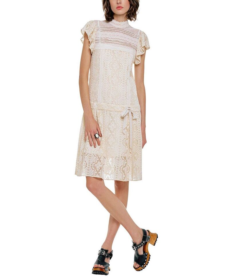 アナスイ レディース トップス 衣裳 スピード競技 Anna Sui Victorian Lace Combo Drop Waist Dress Ivory 象牙色
