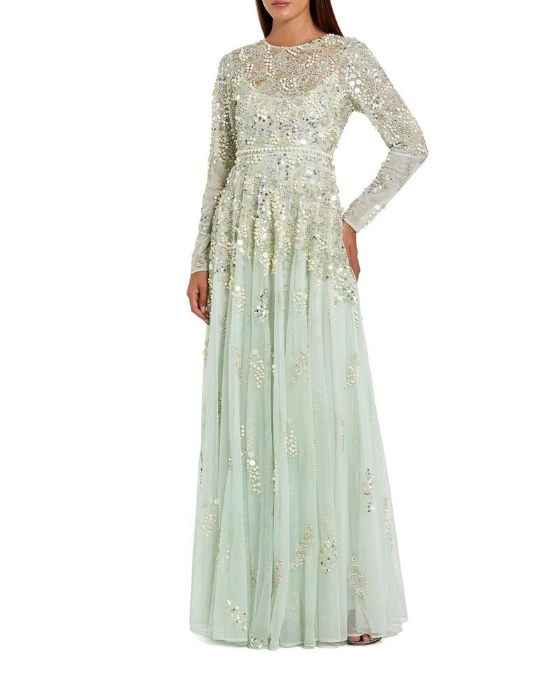 マックダガル レディース トップス ワンピースパンコール Mac Duggalong Sleeve Sequin and Pearl Embellished Gown Sage セージ｜ReVida 店