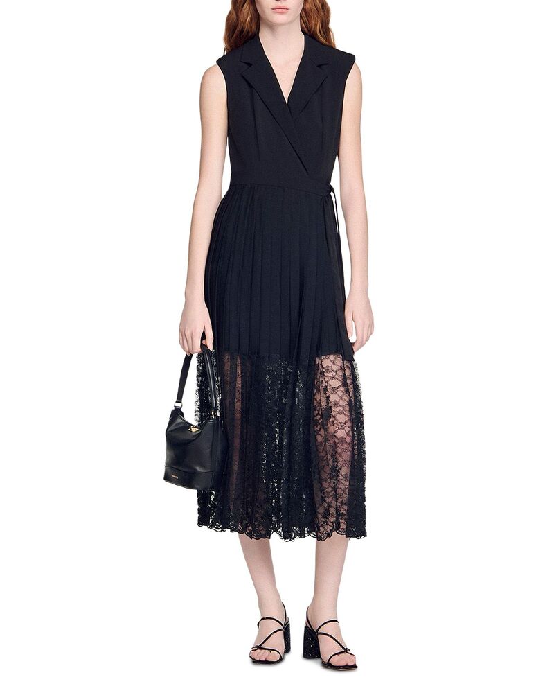 砂子ロ レディース トップス 衣裳 MIDI Sandro Tailored Collar Midi Dress Black 黒いこと