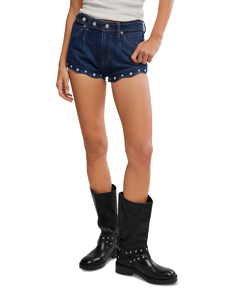 フリーピープル レディース ボトムス 二分の一ズボン下・さる股引き 遊撃手ズボン下 ジーンズ Free People Late Night Studdedenim Shorts Midnight ジーンズ