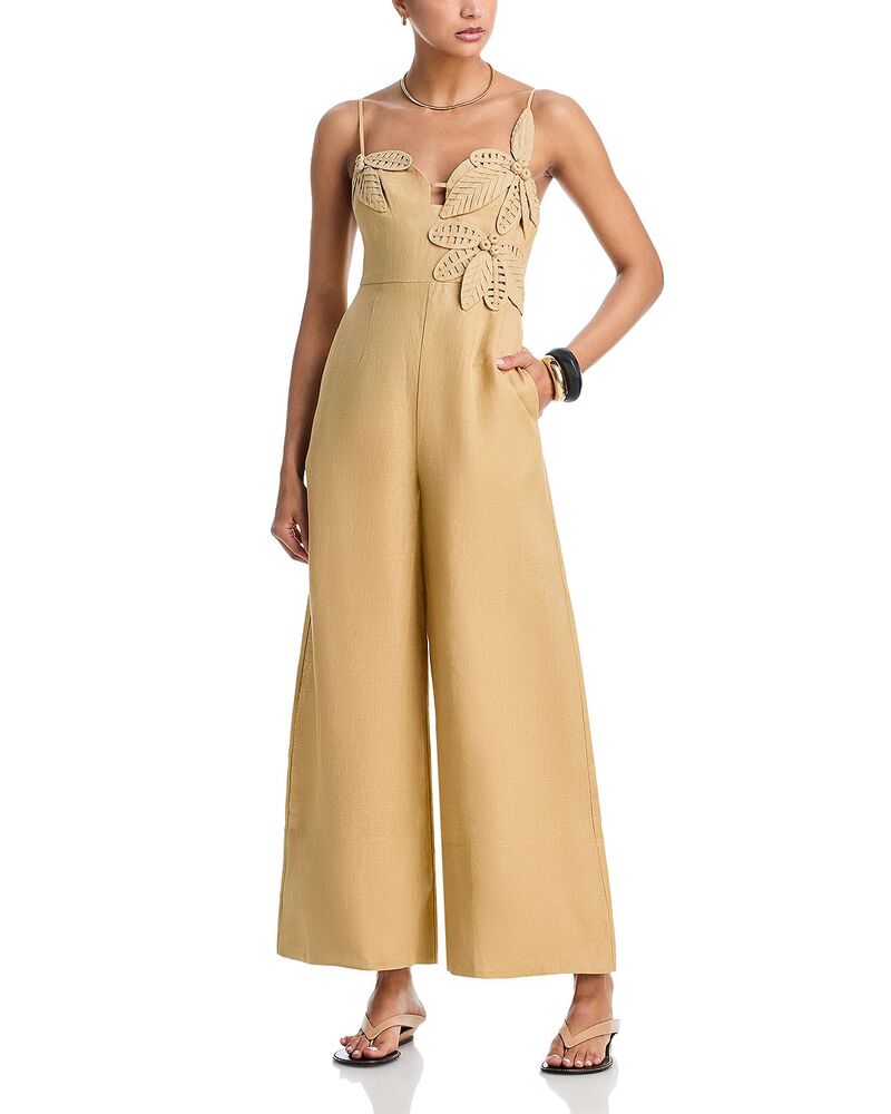 耕園 レディース トップス 飛び降りる背広 ワイドレッグ 御花柄 御花 FARM Rio Floral Appliqu Wide Leg Jumpsuit Sand 沙子