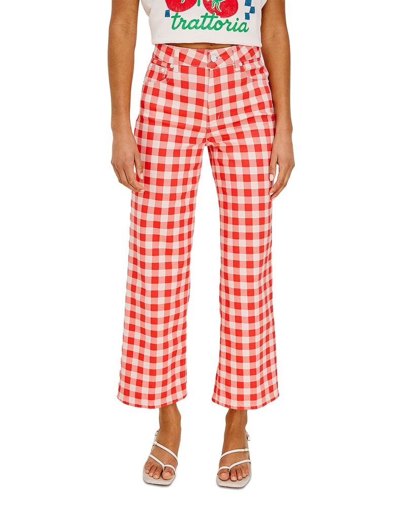 レイルズ レディース ボトムス デニムパンツ ワイドレッグ ギンガムチェック ジーンズ ギンガム Giadzy x Rails The Getty Crop High Rise Wide Leg Jeans in Tomato Gingham TOMATO GINGHAM｜ReVida 店