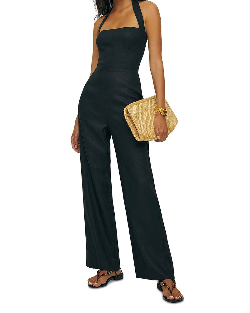 リフォーメーション レディース トップス 飛び降りる背広 リネン Reformation Malika Linen Jumpsuit Black 黒いこと