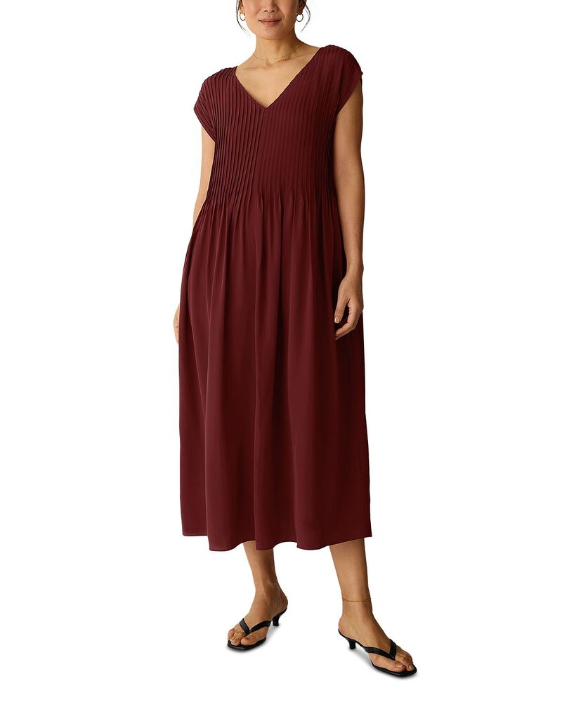 エイリーンフィッシャー レディース トップス ワンピース Vネックレープ シルク Eileen Fisher Silk Crepe De Chine V Neck Dressdtom|ReVida 店