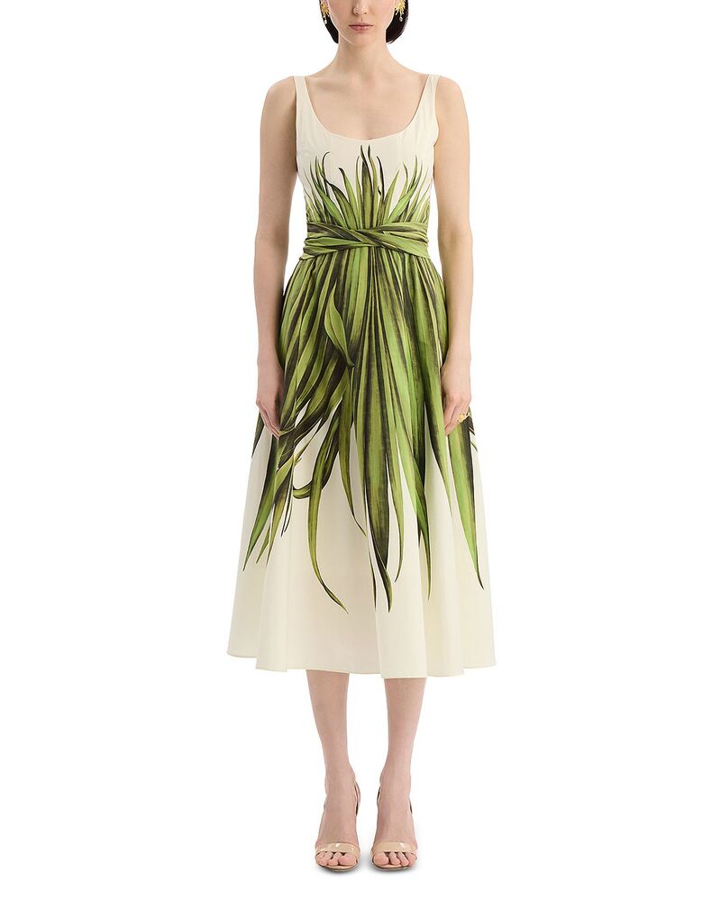 オスカー デ ラ レンタ レディース トップス 衣裳 ノースリーブ Oscar de la Renta Sleeveless Palm Leaves Poplin Day Dress Green/Ecru エクリュ