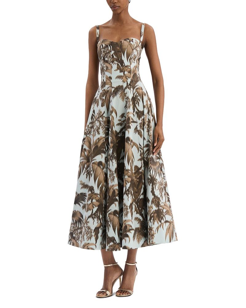 オスカー デ ラ レンタ レディース トップス ワンピース ノースリーブ Oscar de la Renta Sleeveless Large Chine Palm Leaves Poplin Day Dress Brown/Saltwater ブラウン｜ReVida 店