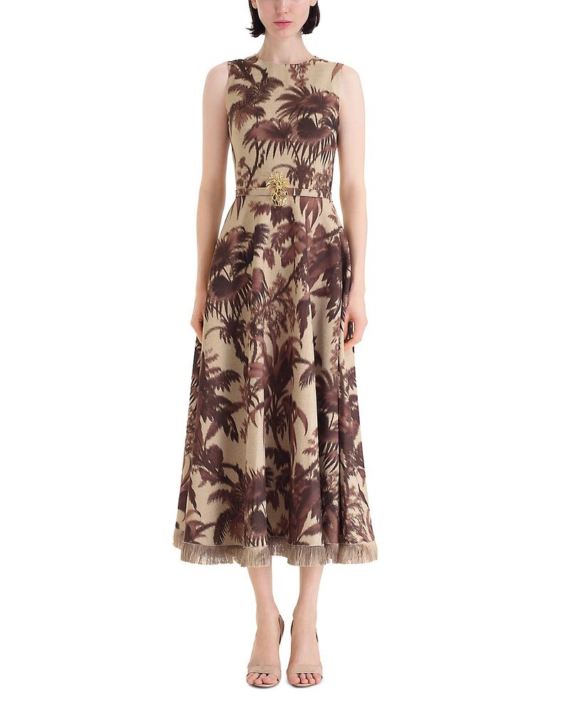 オスカー デ ラ レンタ レディース トップス ワンピース Oscar de la Renta Large Chine Palm Leaves Dress Espresso/Ivory アイボリー｜ReVida 店