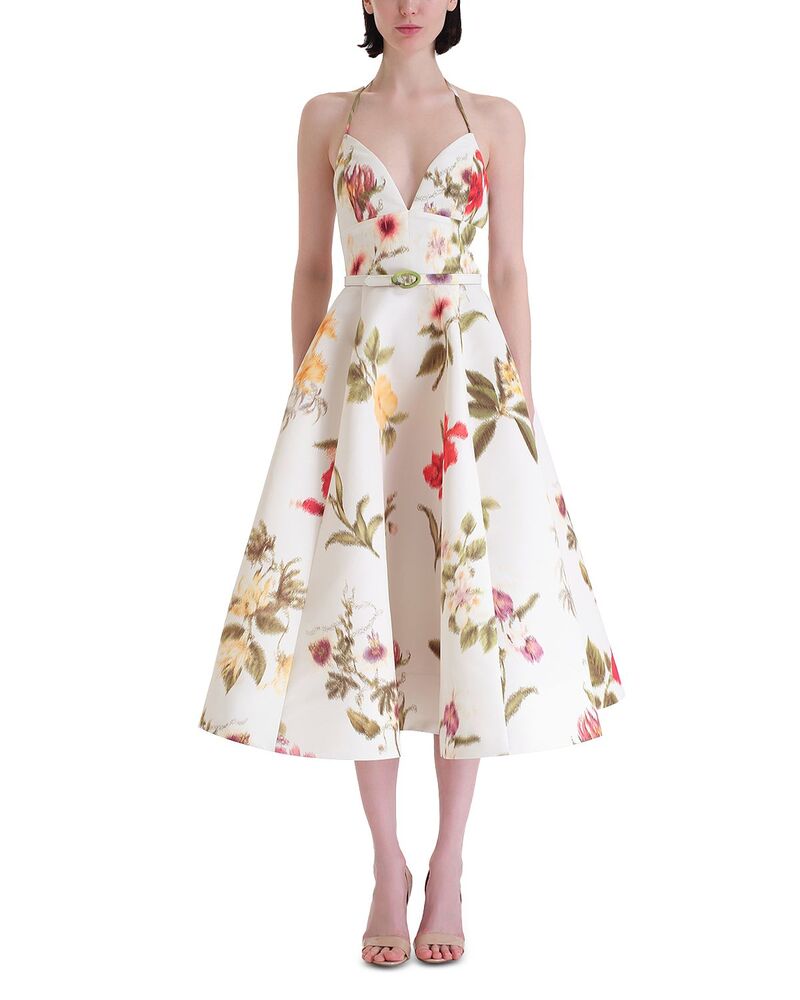 オスカー デ ラ レンタ レディース トップス ワンピース フラワー柄 フラワー Oscar de la Renta Chine Multi Floral Faille Cocktail Dress Ivory Multi アイボリー|ReVida 店