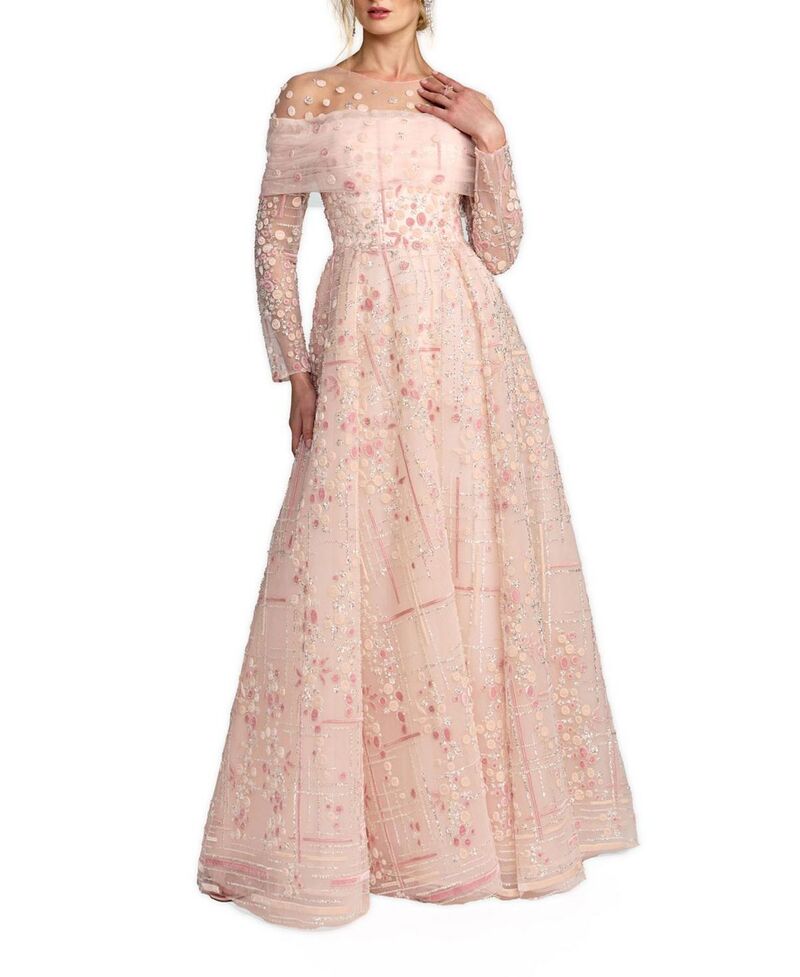 マックダガル レディース トップス 衣裳 刺しゅう Mac Duggal Illusioneck Long Sleevembroidered Ballgown Rose