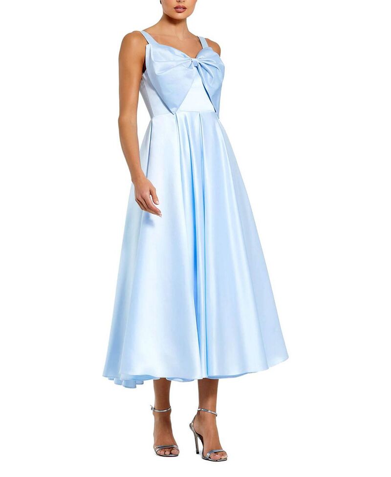 マックダガル レディース トップス ワンピース ミディ サテン ノースリーブ Mac Duggal Sleevelessatin Midi Dress with Bow Detail Powder Blue ブルー｜ReVida 店