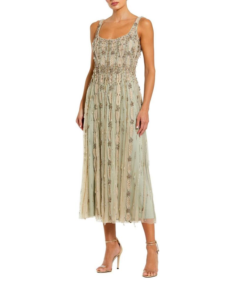 マックダガル レディース トップス 衣裳 プチ メッシュ MIDI Mac Duggal Petitembellished Scoop Neck Mesh Midi Dress Nude Sage サルヴィア