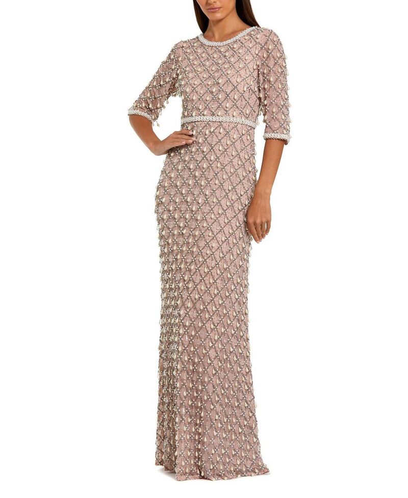 マックダガル レディース トップス 衣裳 プチ Mac Duggal Petite Pearl \u0026 Crystal Embellished Eveningown Light Rose パール