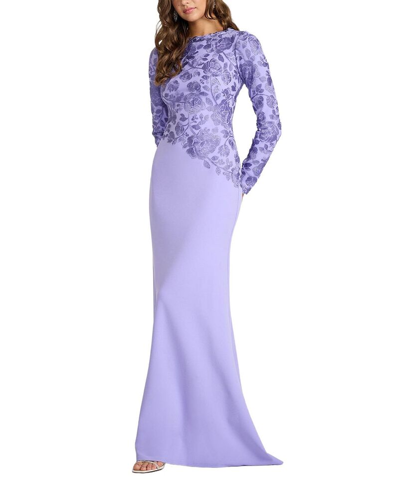 タダシショージ レディース トップス 衣裳 縮緬 刺しゅう Tadashi Shoji Kisha Embroidered Crepe Gown Lavender Mist ラベンダー