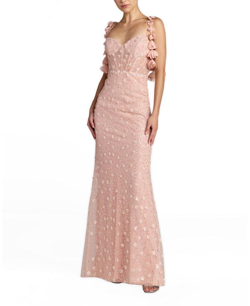 マックダガル レディース トップス ワンピース フラワー柄 スパンコール ノースリーブ フラワー Mac Duggal Sleevelessequin Column Gown with Floral Detail Rose Gold ゴールド|ReVida 店