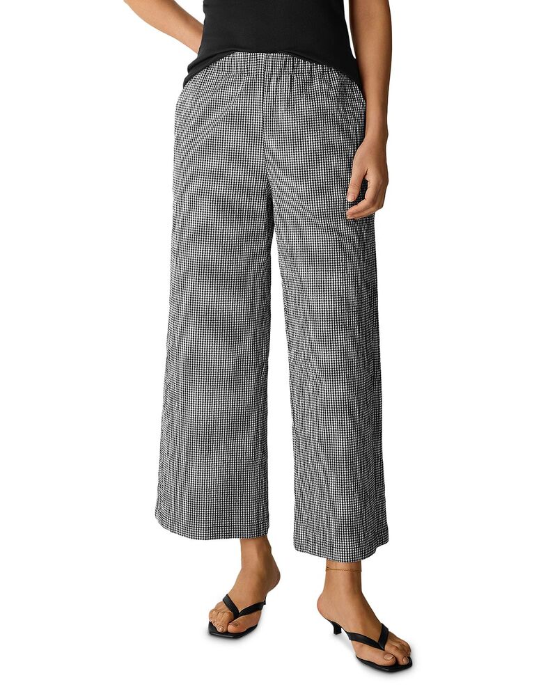 エイリーンフィッシャー レディース ボトムス 心地好いズボン下 ワイドレッグ 刷り上げる アンクル Eileen Fisher Check Print Wide Leg Ankle Pants Black/White 白いこと