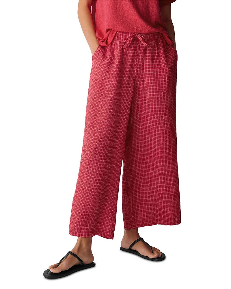 エイリーンフィッシャー レディース ボトムス 心地好いズボン下 アンクル リネン Eileen Fisher Puckered Linen Grid Wide Ankle Pants with Drawstringarden