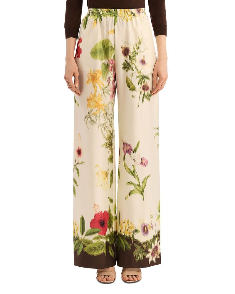 オスカー デ ラ レンタ レディース ボトムス 心地好いズボン下 お花柄 絹地 お花 Oscar de la Renta Multi Floral Silk Twill Pants Brown Multi 赤銅色