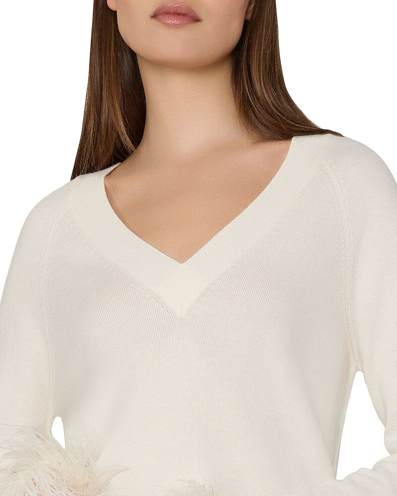 ミリー レディース アウター 編み物・スウェーター V素っ首 羊毛 MILLY Wool Blend V Neck Sweater Ecru エクリュ