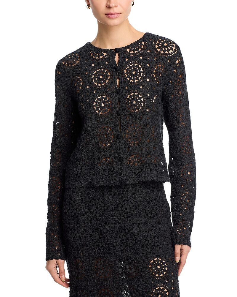 枠組み レディース アウター ジレー FRAME The Crochet Cardigan Black 黒いこと