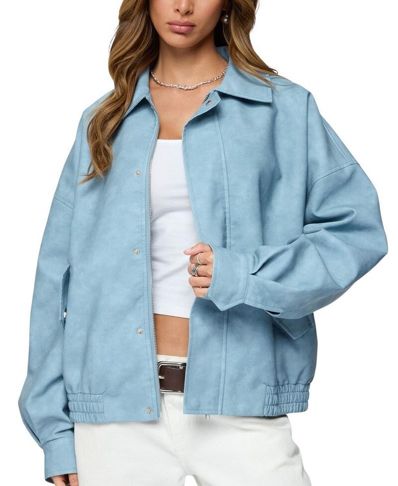 アディクテッド レディース アウター 上衣・上衣 Edikted Oversized Washed Jacket Light-Blue-Washed 青み