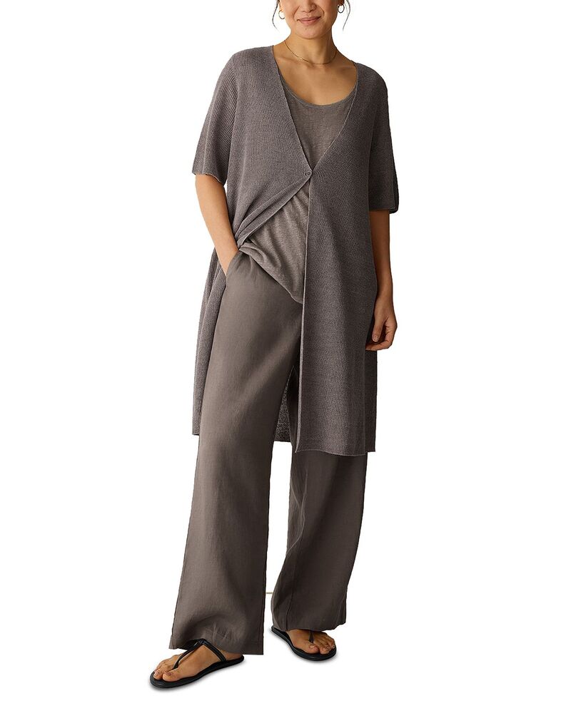 エイリーンフィッシャー レディース アウター ジレー Vのど首 プルオーバー リネン Eileen Fisher Delave V Neck Elbow Sleeve Linen Cardigan Sweater Walnut