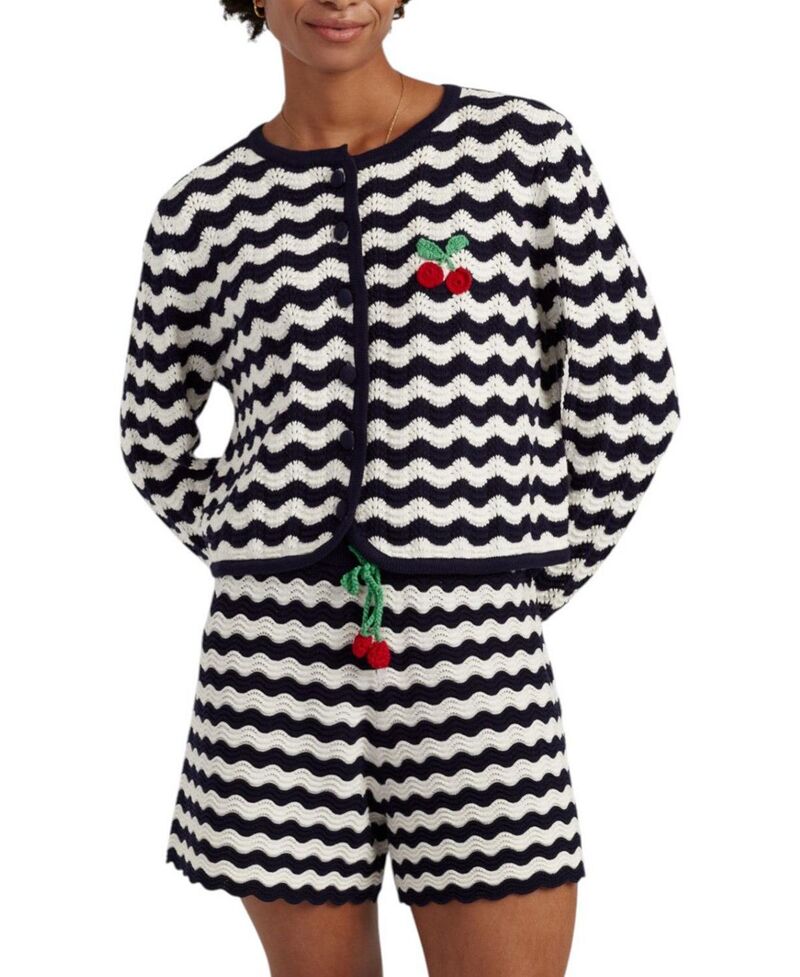 チンティアンドパーカー レディース アウター ジレー 綿織物 Chinti \u0026 Parker Women\u0027s Cotton Cherry Crochet Cardigan Blue/Cream 皮膚軟化剤
