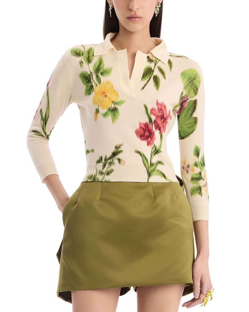 オスカー デ ラ レンタ レディース アウター 編み物・プルオーバー 刷り上げる 羊毛 Oscar de la Renta Printed Collared Wool Sweater Ivory Multi 象牙色