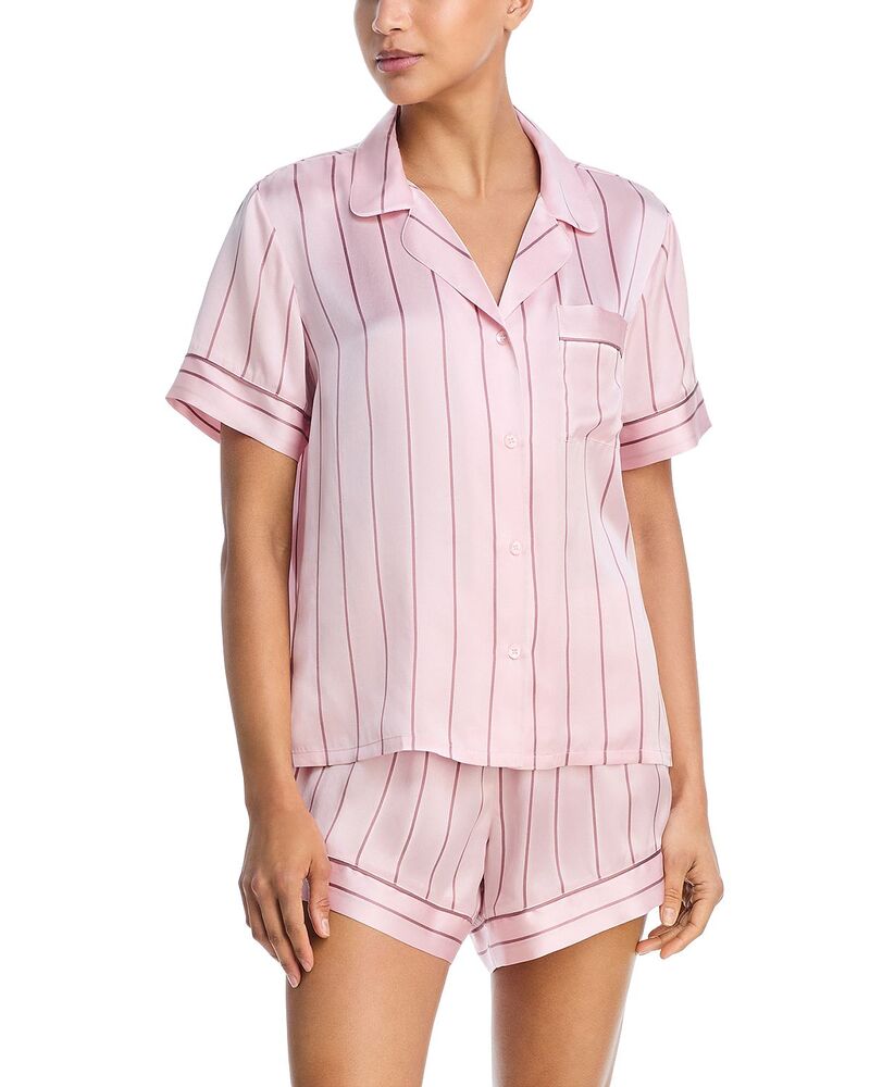 エバージェイ レディース アウター パーカー・スウェット 刷り上げる 地絹 Eberjey Inez Printed Washable Silk Short Pajama Set - Exclusive Simple Stripe Pale Pink/Fig さくら色