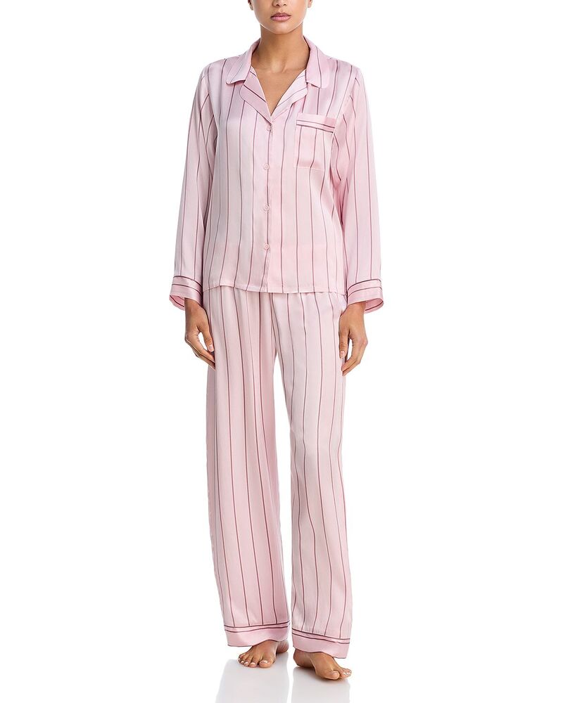 エバージェイ レディース アウター パーカー・スウェット 刷り上げる 地絹 Eberjey Inez Printed Washable Silk Long Pajama Set - Exclusive Simple Stripe Pale Pink/Fig さくら色