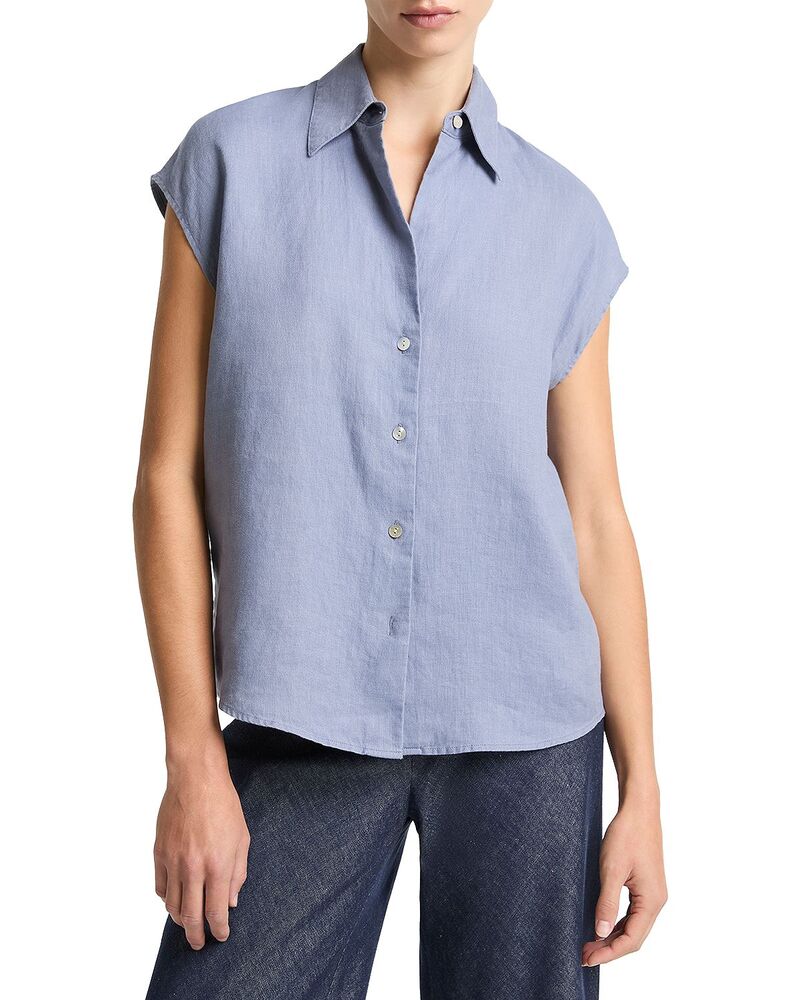 ヴィンス レディース トップス プルオーバー 旗がしら リネン Vince Linen Cap Sleeve Shirt Azul
