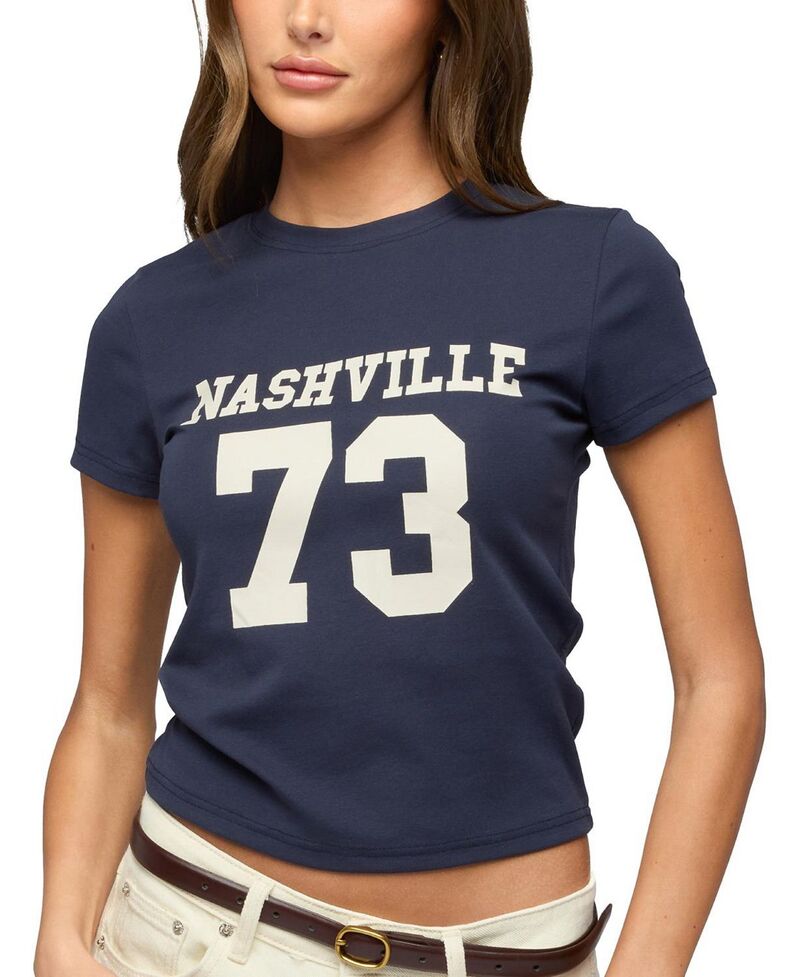 アディクテッド レディース トップス シャツ Edikted Nashville T Shirt Navy ネイビー