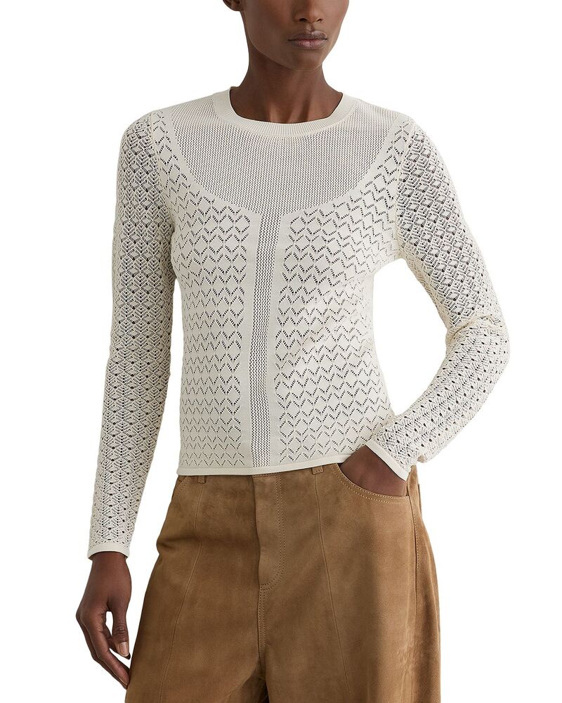 レイス レディース トップス シャツ ニット REISS Bella Pointelle Knitop Ivory アイボリー｜ReVida 店