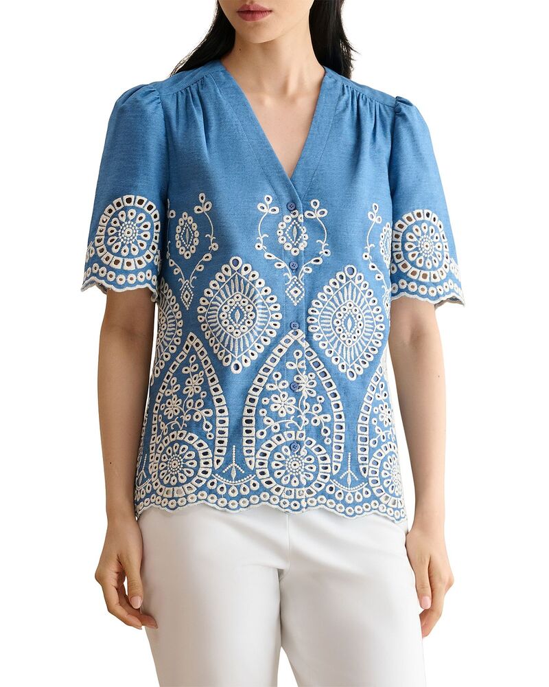 ホッブス英国の首都 レディース トップス プルオーバー トップ HOBBS LONDON Sloane Broderie Blouse Blue Ivory 象牙色
