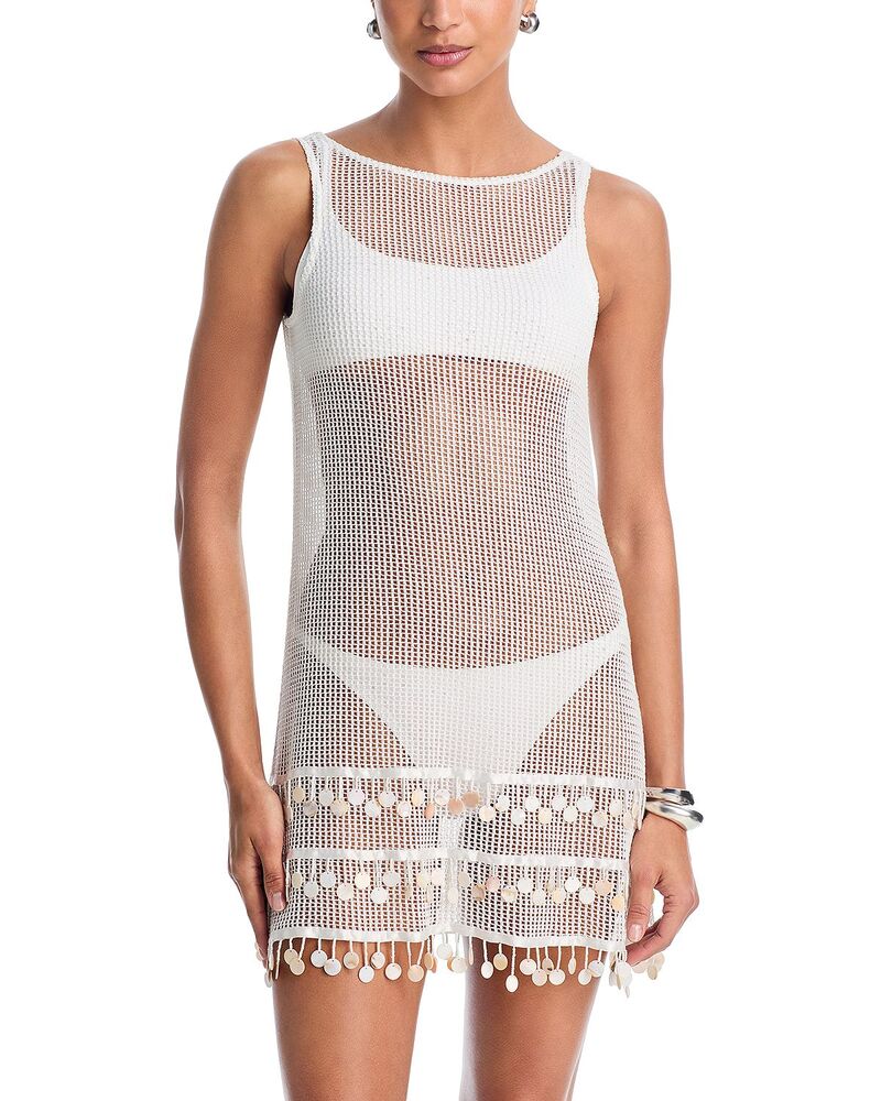 アクア レディース トップス ワンピース ミニ AQUA Embellished Mini Dresswim Cover-Up - Exclusive White ホワイト｜ReVida 店
