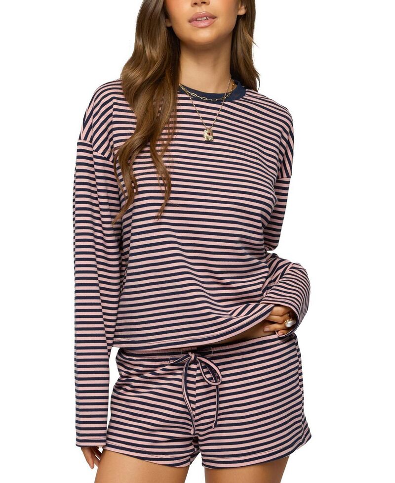 アディクテッド レディース トップス シャツ Edikted Jainee Striped Long Sleeve T Shirt Navy-And-Pink ネイビー|ReVida 店