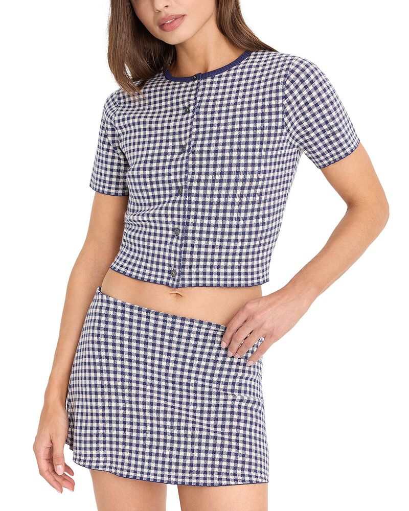 好ましいアメリカン レディース アウター ジレー Good American The Keepsake Cardiganavy Gingham 米国海軍