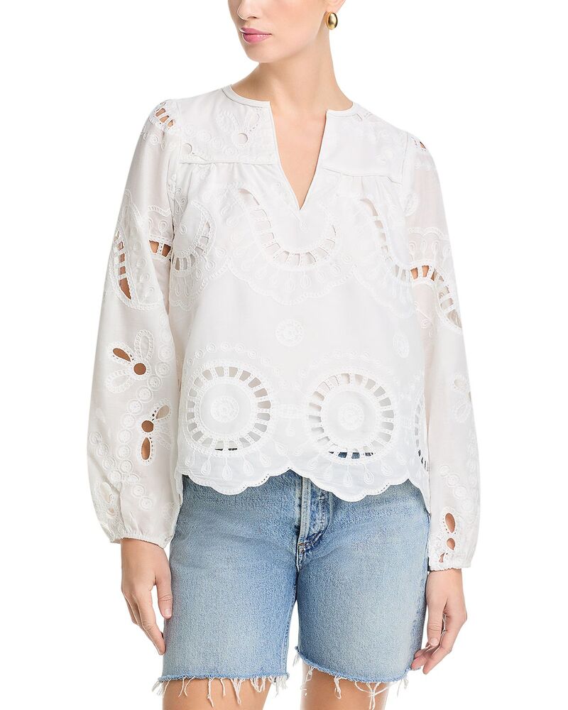 アクア レディース トップス シャツ AQUA Eyelet Long Sleeve Top - Exclusive White ホワイト｜ReVida 店