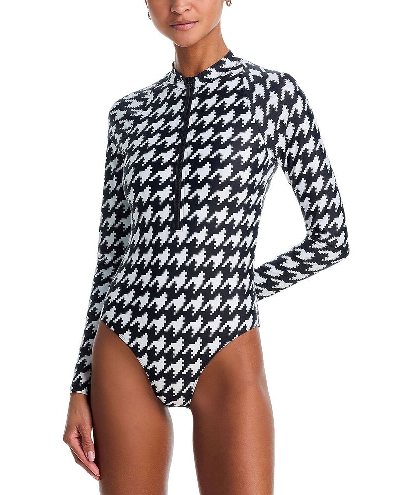 完全無欠ちょっとの間 レディース 水泳着 上下仕掛ける ハーフジップ Perfect Moment Half Zip Long Sleeve One Piece Swimsuit Black/Snowhite 白いこと