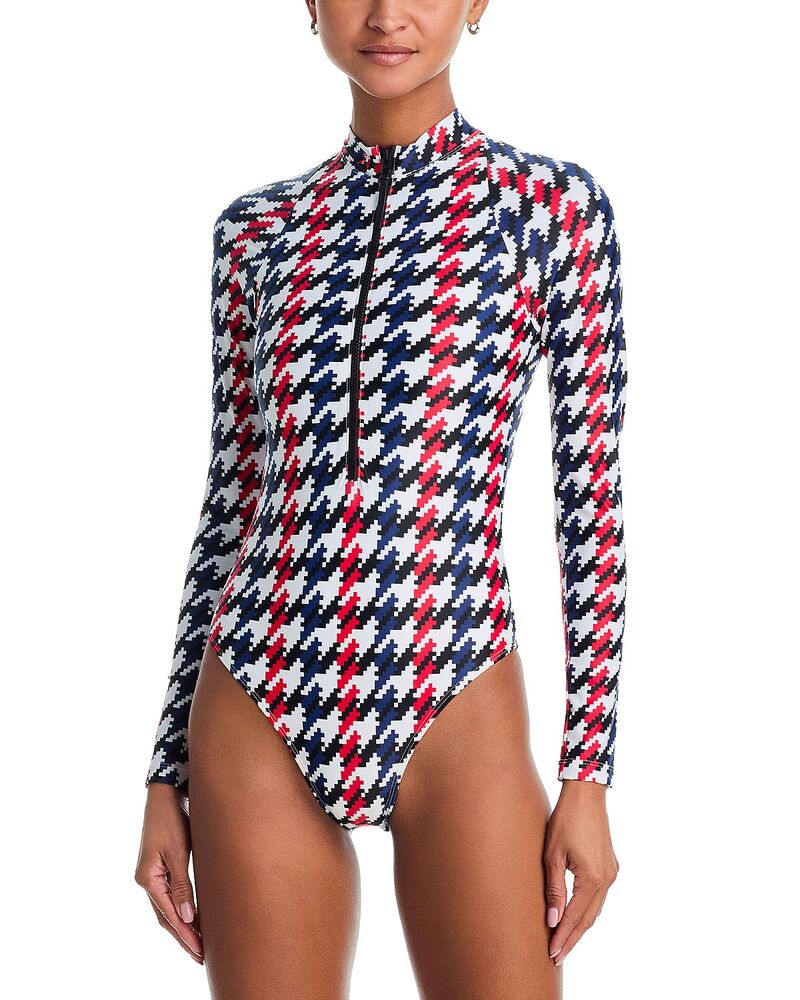 完全無欠ちょっとの間 レディース 水泳着 上下仕掛ける ハーフジップ Perfect Moment Half Zip Long Sleeve One Piece Swimsuit Houndstooth