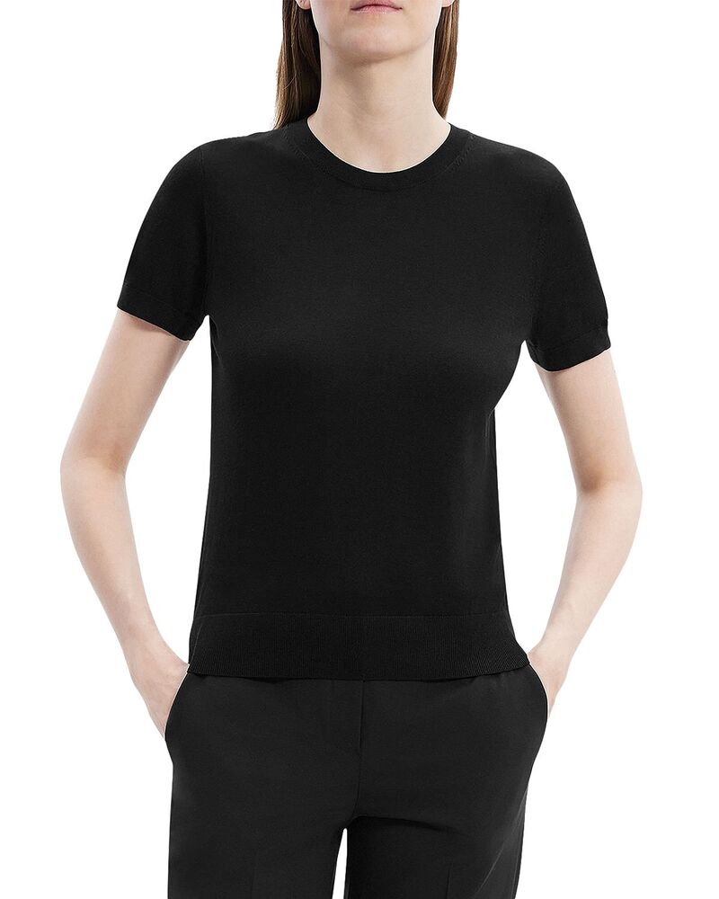 セオリー レディース トップス シャツ ウール Theory Lightweight Wool Short Sleeve Top Black ブラック｜ReVida 店