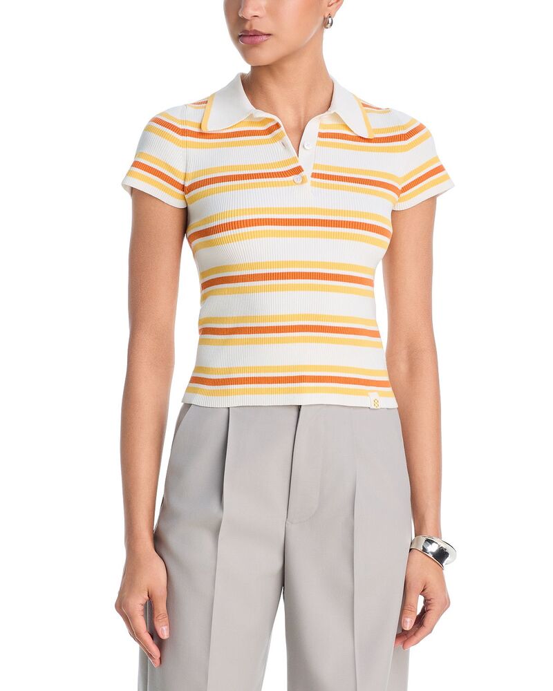 シムカイ レディース トップス スポーツシャツ SIMKHAI Luka Striped Polo Mango Clementine 縞模様