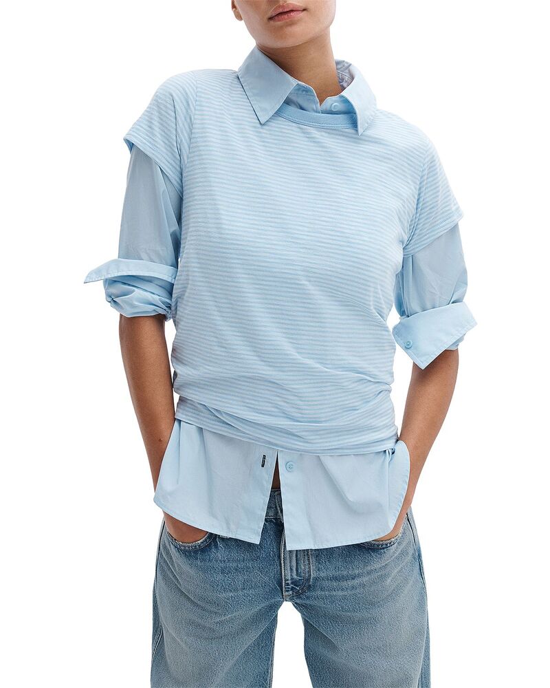 ラグアンドボーン レディース トップス Tシャツ rag & bone The Slub Striped Tee Powder Blue Multi ブルー｜ReVida 店