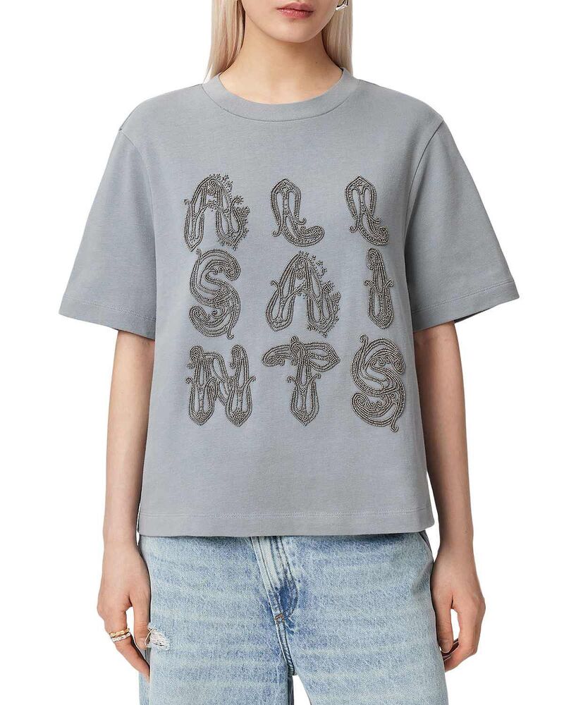 オールセインツ レディース トップス プルオーバー ALLSAINTS Ella Embellished Lisa Tee Quarry Blue 青色